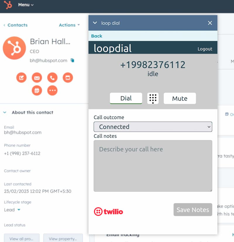 screenshot for web https://loopdial.loop91.com/dialer